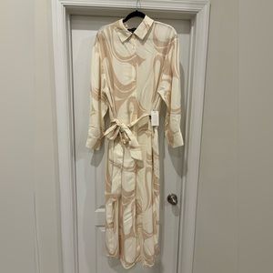 ELOQUII Beige and Cream Button-down Dress